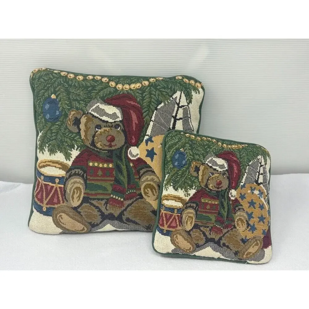 Teddy Bear Vintage Tapestry‎ Throw Pillow Country Cottage Core Set of 2